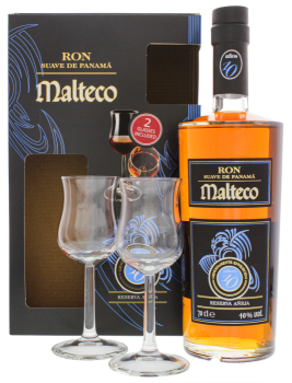 Malteco rum 10 years old + 2 glazen 0,7L 40%
