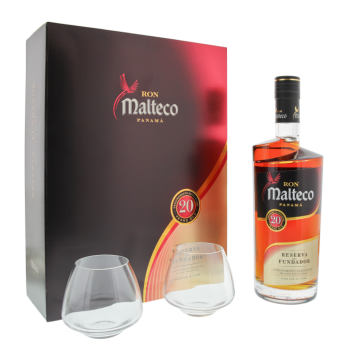 Ron Malteco 20 years old rum reserva de Fundador + 2 glazen 0,7L 40%