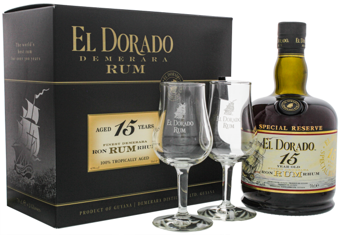 partij Edele Proberen El Dorado Rum 15 years old glazen prijs kopen