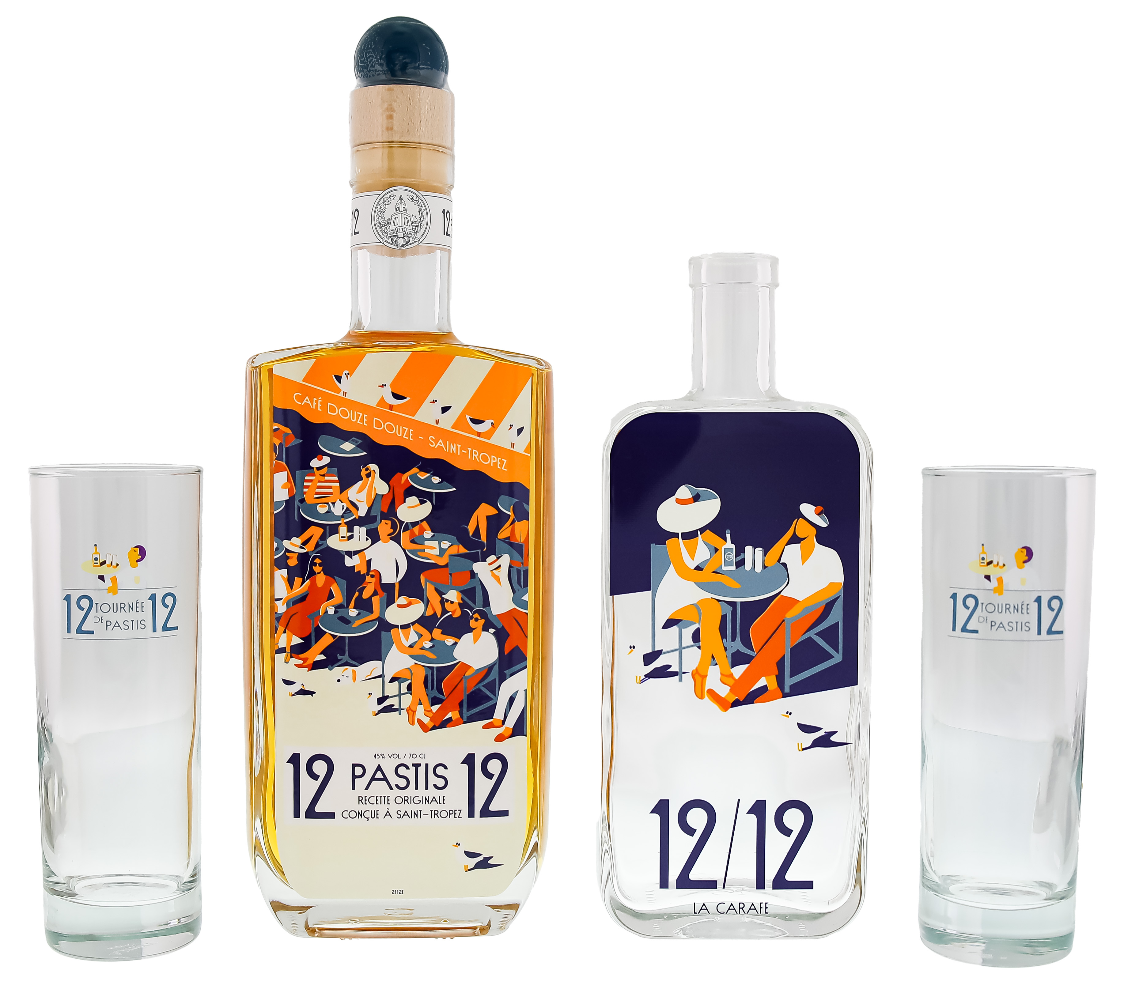 12/12 Pastis de Saint Tropez Rendezvous en Terrasse 0,7L Set + karaf + 2 glazen 45% – Pastis