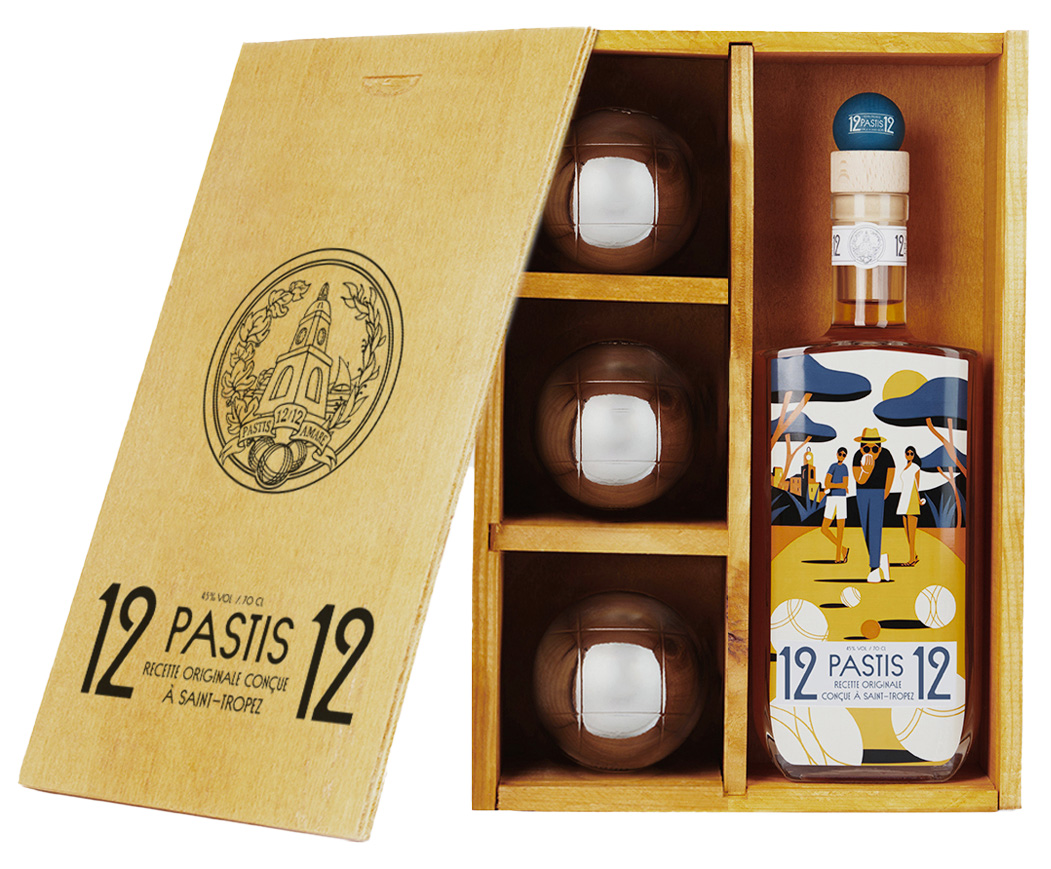 12/12 Pastis de Saint Tropez Set Petanque 0,7L 45% – Franse Anijs Pastis met Petanque Set